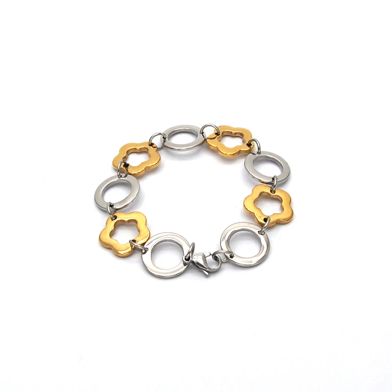 

mujer new style wholesale stainless steel silver color circle and flower shape elegant bracelet for women Br051747