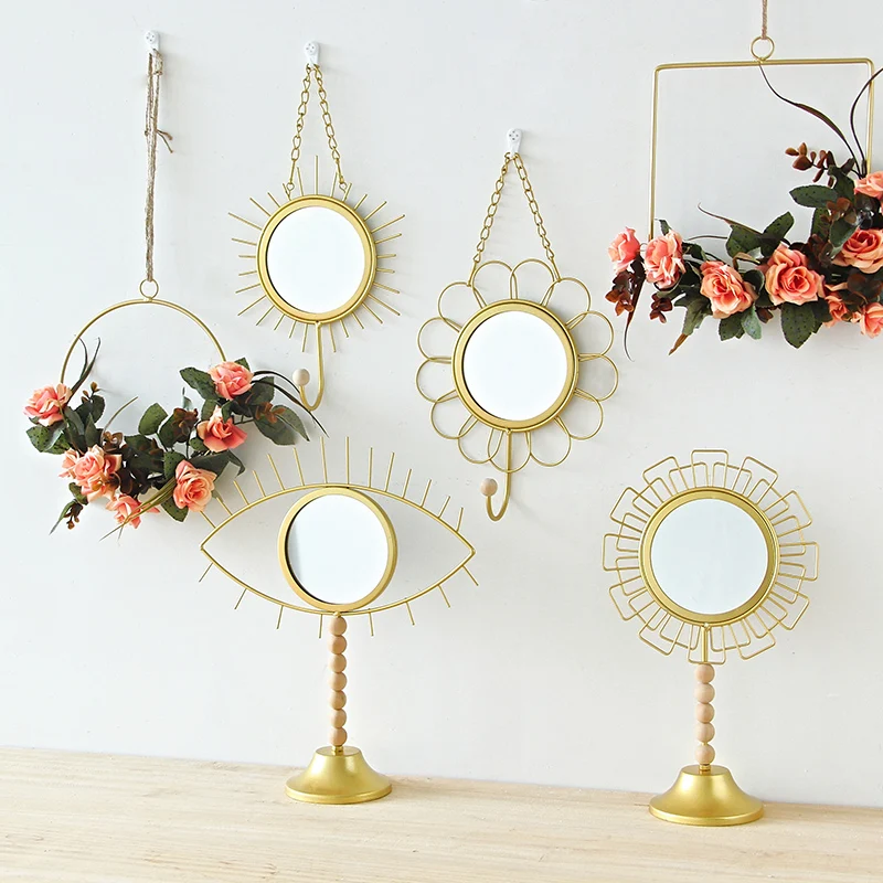 

Nordic Iron Mirror Hooks Creative Multifunctional Handmade Geometric Metal Handicraft Living Room Wall Modern Decorative Mirrors