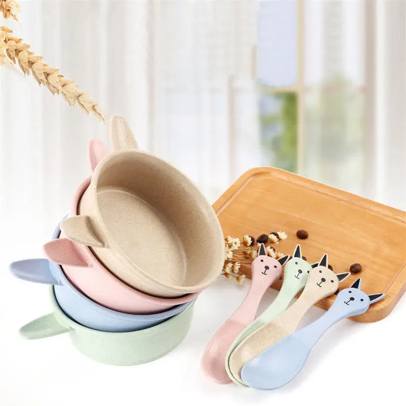 JX-LCLYL 4 Colors Baby Kids Eating Feeding Food Grade BPA Free Bowl Spoon Set