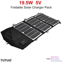 Tutuo 19.5W Solar Charger Pack Foldable Panel Fast Dual USB Ports Portable Travel Solar Power for ipad iPhone Samsung Huawei