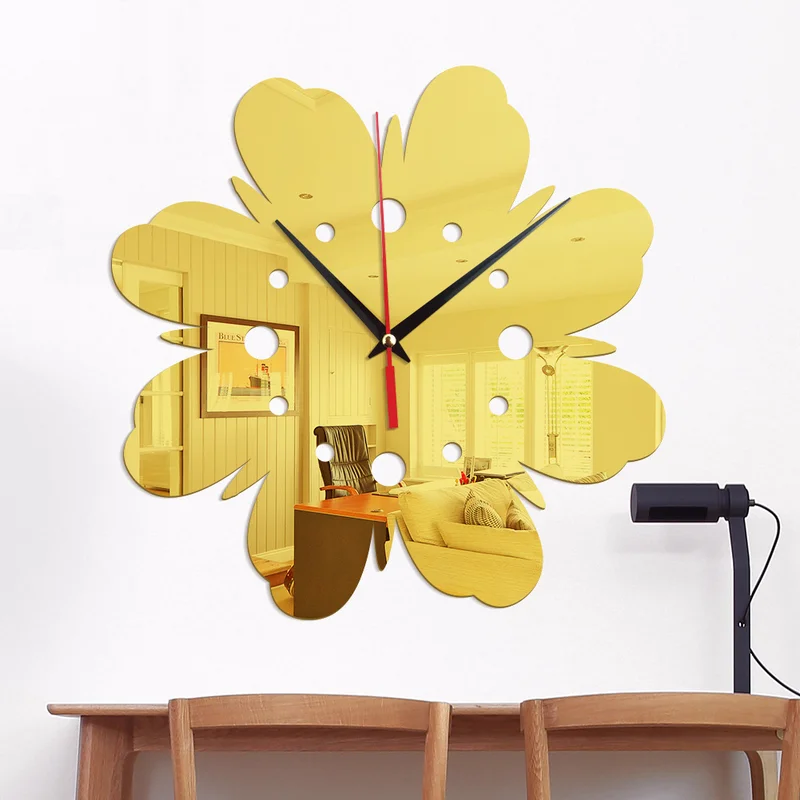 

Silent Fashion Flower Creative Acrylic Wall Stickers Clocks Home Decoration Mirror Stickers Living Room Bedroom Wall Clock