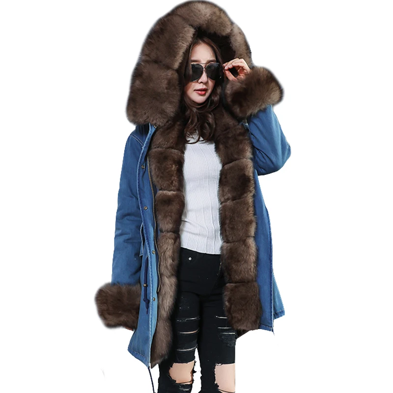 2018 New Winter Women Coats And Jackets Long Navy Blue