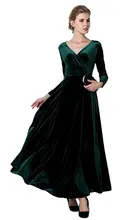 AnKoee Langes Kleid V-ausschnitt Langarm Samt Abendkleider Kleider