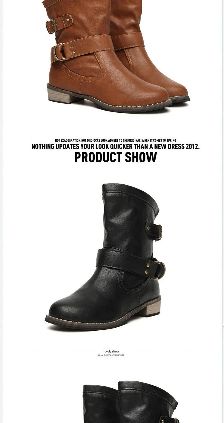 Зимние женские ботинки; коллекция года; однотонные мотоциклетные ботинки из искусственной кожи; женские ботинки; повседневная обувь с пряжкой и ремешком; botas mujer invierno