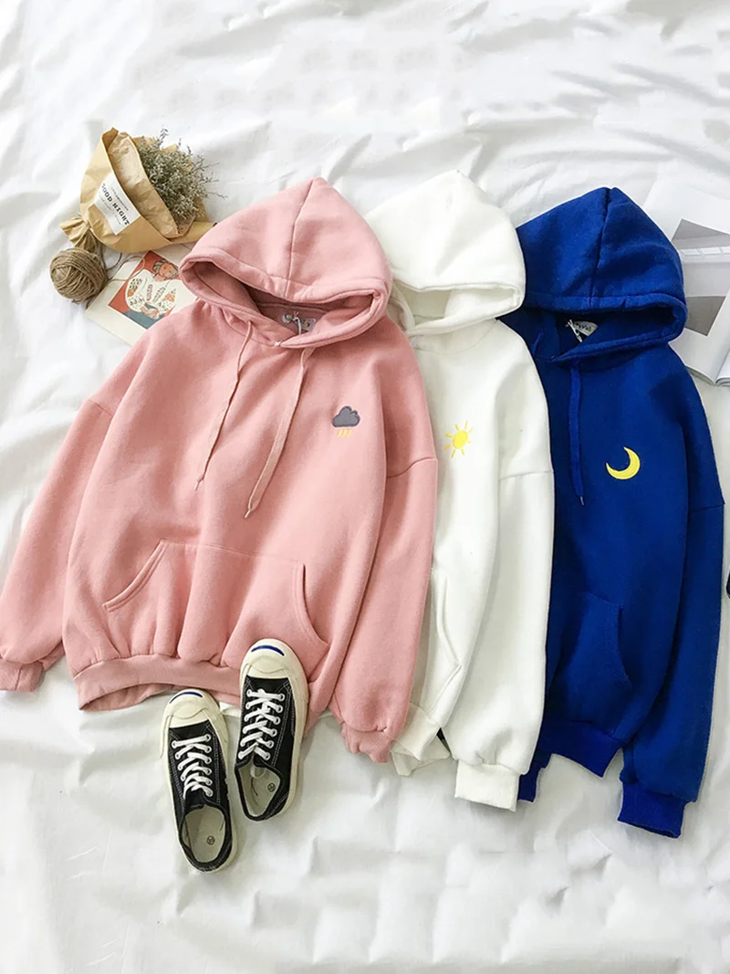 

Chic Autumn Winter Oversized Hoodies Sweatshirts Women Loose Thick Letter Embroidery Hooded Coats Female Student Sweet Tops