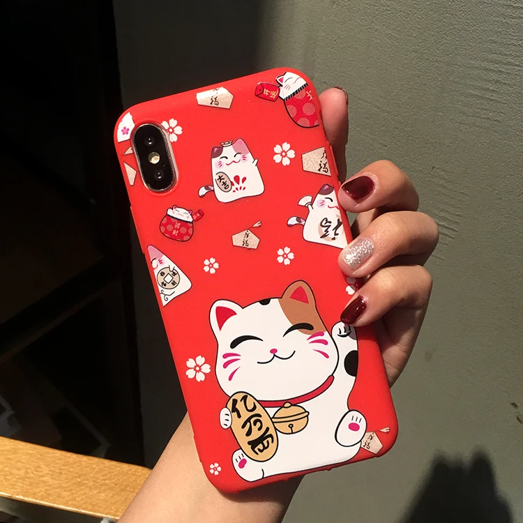 Only case Чехол для xiaomi 9 Fortune Cat, милый чехол на заднюю панель с изображением счастливого кота для xiaomi redmi note 7 Maneki Neko Shell+ маленькие ремешки с колокольчиками - Цвет: Only case