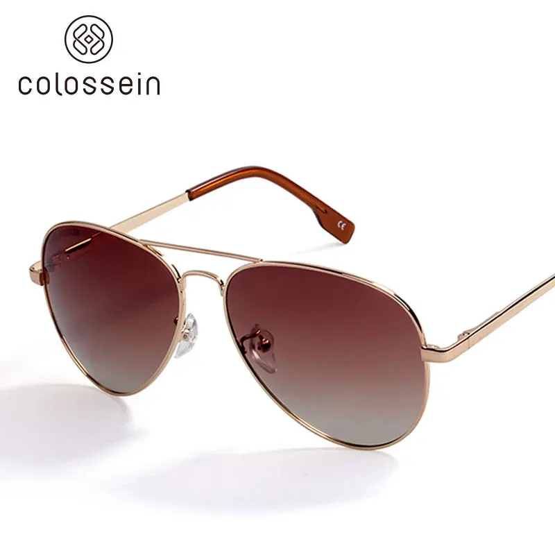 COLOSSEIN солнцезащитные очки мужчины поляризованные классический бренд металлические пилот очки для женщин коричневые линзы мода стиль UV400 - Цвет линз: Brown