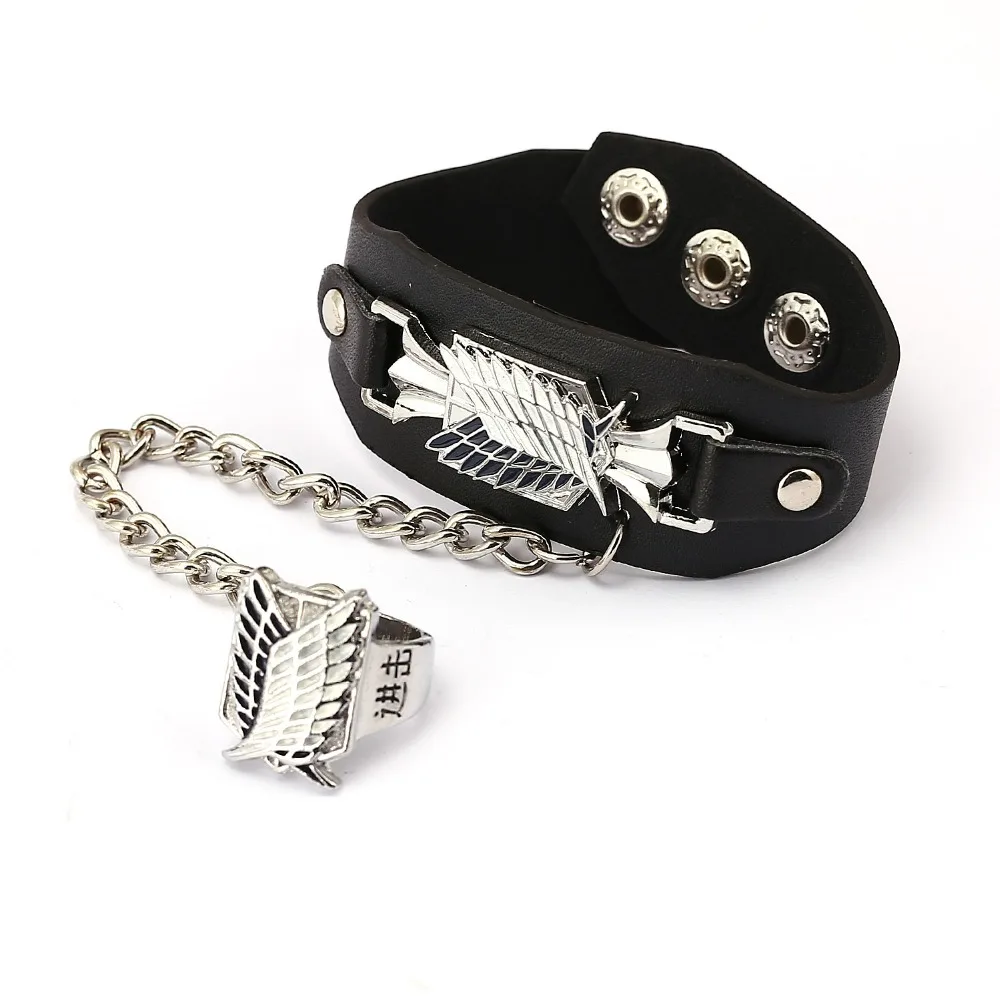 

Julie Anime Attack On Titan Wings of FreedomRings Bracelets Bangles Punk PU Leather Bracelet For Women Men Jewelry JJ11948
