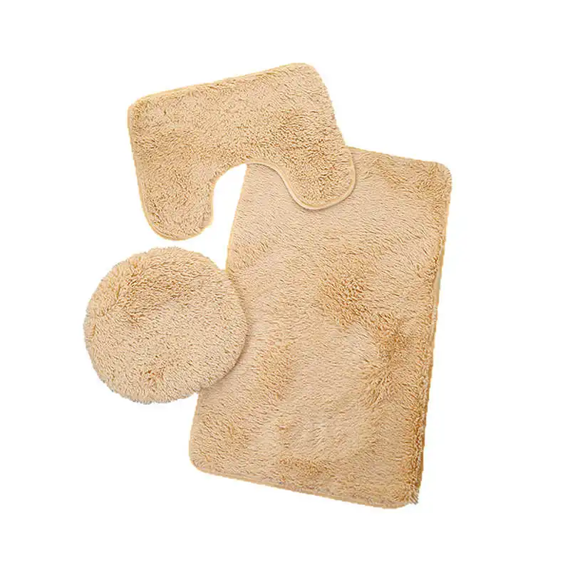 3pc Bathroom Set Rug Contour Mat Toilet Lid Cover Plain Solid Color Bathmats