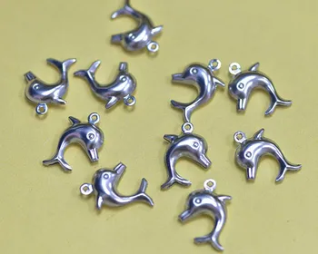 

12*14mm 19*15mm Tail Chain Dolphin Pendant Little Charms Tags Stainless Steel Fashion Jewelry Accessories DIY Crafts Findings