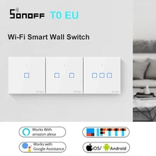 Интеллектуальный выключатель света SONOFF T0 ЕС, Wi-Fi, сенсорный настенный выключатель света Беспроводной переключатель умный дом пульт дистанционного управления 1/2/3 голоса/APP пульт дистанционного управления Управление работает с Alexa Google Home