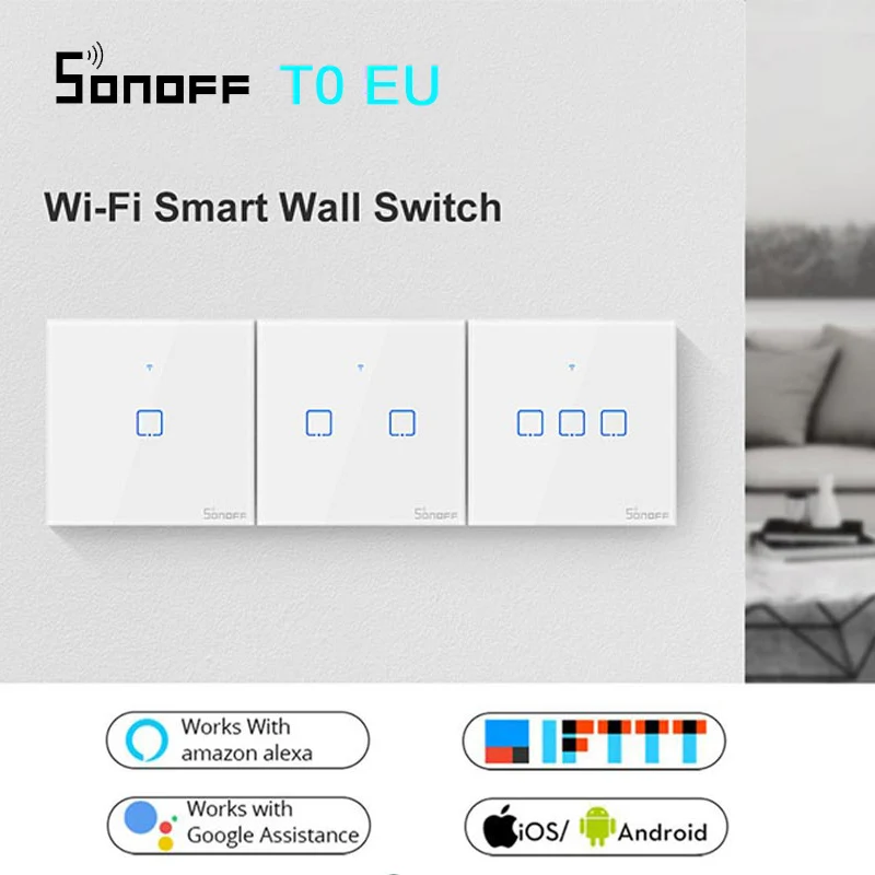 Интеллектуальный выключатель света SONOFF T0 ЕС Wi-Fi сенсорный настенный