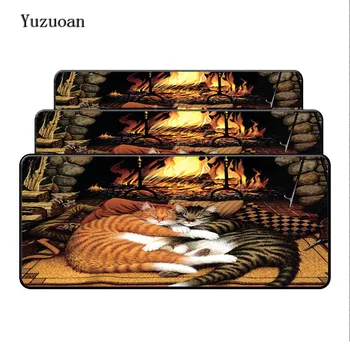 

Yuzuoan Two Cute Cats Cuddling Up By the Fire Large 90x40cm Mouse Pad Game Gaming Mousepad Keyboard Mat Lock Edge Pad As Gift
