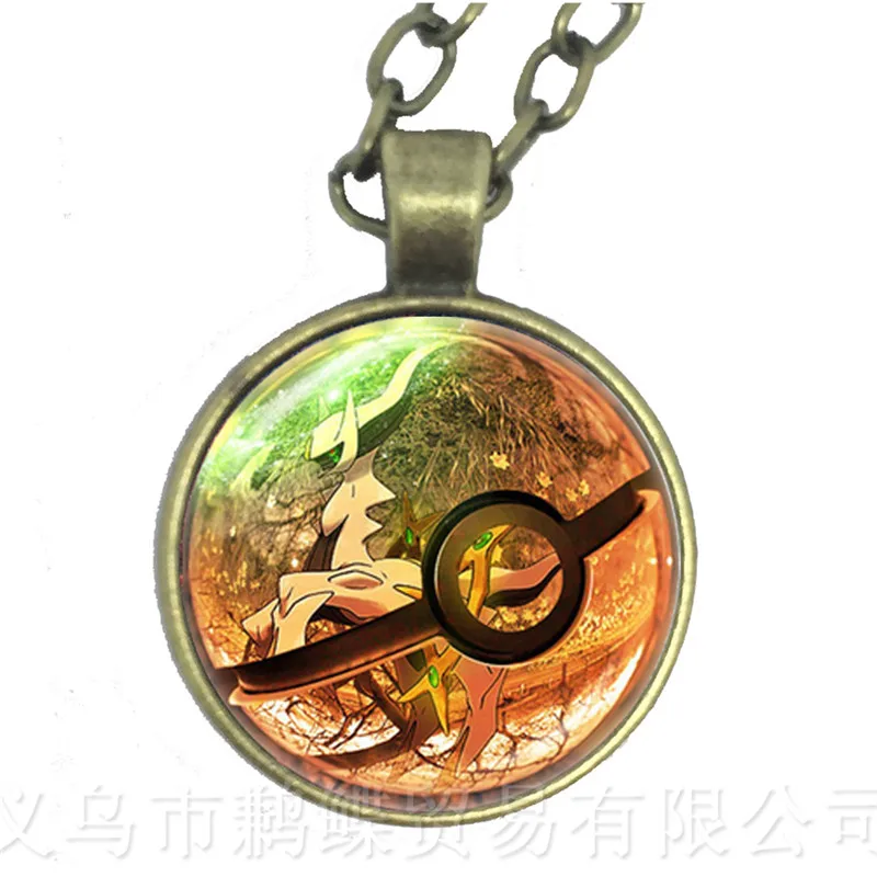 

Beautiful Round Glass Cabochon Pokemon Go Pokeball Necklace For Girl Women Cute Classic Jewelry Charm Pendant Sweater chain