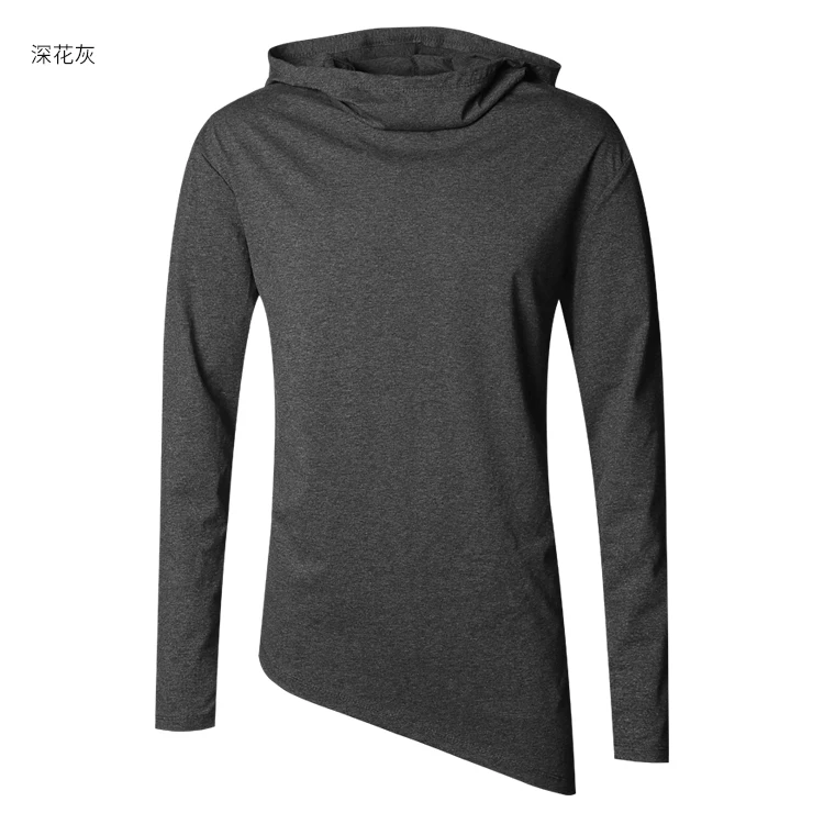 Men Autumn New European Style High Collar Long Sleeve Hooded T-shirt with Cap Men Slim Casual Cotton Irregular T-shirt T908 HTB1raZCXjnuK1RkSmFPq6AuzFXak - Men Autumn New European Style High Collar Long Sleeve Hooded T-shirt with Cap Men Slim Casual Cotton Irregular T-shirt T908