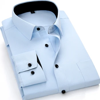

Men’s Business Casual Long Sleeved Shirt White Blue Black Smart Male Social Dress Shirts Slim Fit Man Work Wear Clothing