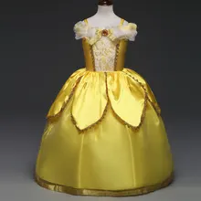 Платье принцессы Белль нарядные вечерние костюмы на Рождество для маленьких детей желтый костюм чудовища для косплея, платье для девочек