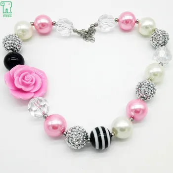 

kids Pink Tune Chunky Neckalces Beaded Necklace Handmade Bubblegum Beads Jewelry Decoration Party Accessories Baby Girls Jewelry