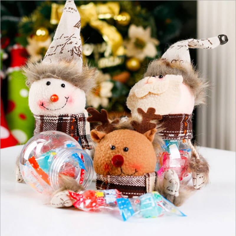 1Pcs Plastic Candy Jar Christmas Theme Small Gift Bags Christmas Tree Ornaments Christmas Crafts Home Party Decorations