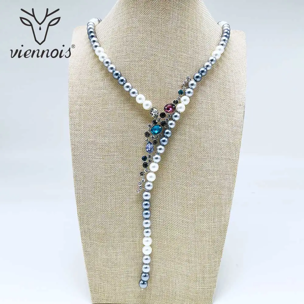 

Viennois New Geometric Sweater Chain Mix Color Simulated-pearl Long Necklace For Women Trendy Style Female Party Jewelry