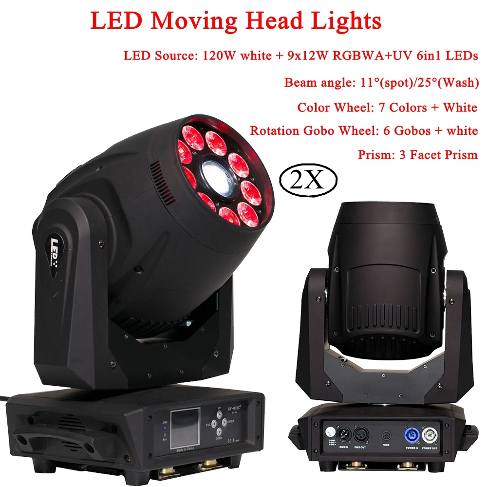 

2Pcs/Lot 120W Spot Moving Head 9x12W RGBWA+UV 6IN1 LEDs Moving Head Lights Stage Lamp For DJ Disco Party Night Light equipment