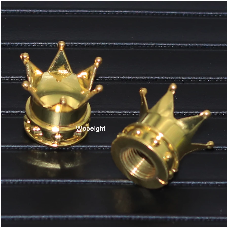 Wooeight 4Pcs Motorcycle Bicycles Car Gold Crown Tyre Tire Wheel Valve Stems Air Dust Cover Cap For Honda Harley Yamaha Truck (2)