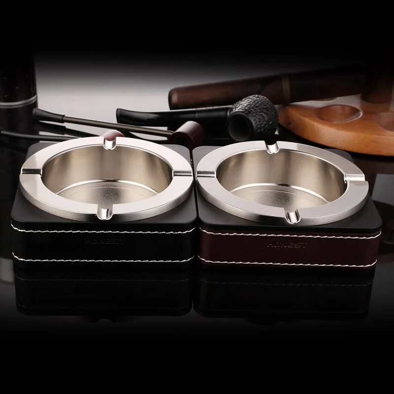 Honest The Ashtray Square Genuine Leather Metal Top Grade Luxury