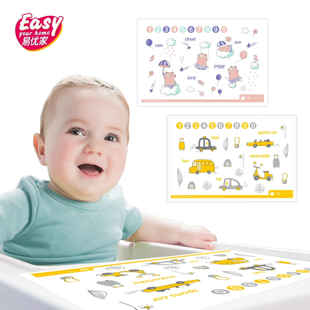 Disposable Baby Placemat Cute Cartoon Pattern Food Grade Infant Table Mat Portable Waterproof Stick