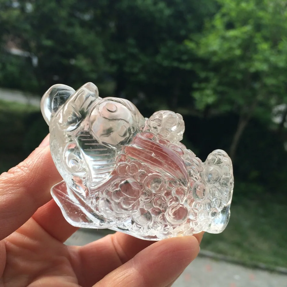 

ddh001521 FENG SHUI Light Clear Natural Quartz Crystal 3 LEGGED TOAD FROG Fortune