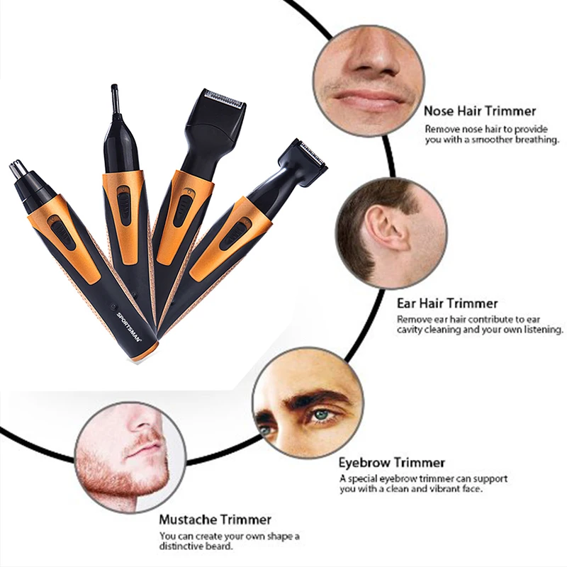 Preise 4 in 1 Wiederaufladbare Elektrische Nose Hair Trimmer Removal Clipper Rasierer Maschine Bart Augenbraue Trimmer für Männer Nose Haarschneider