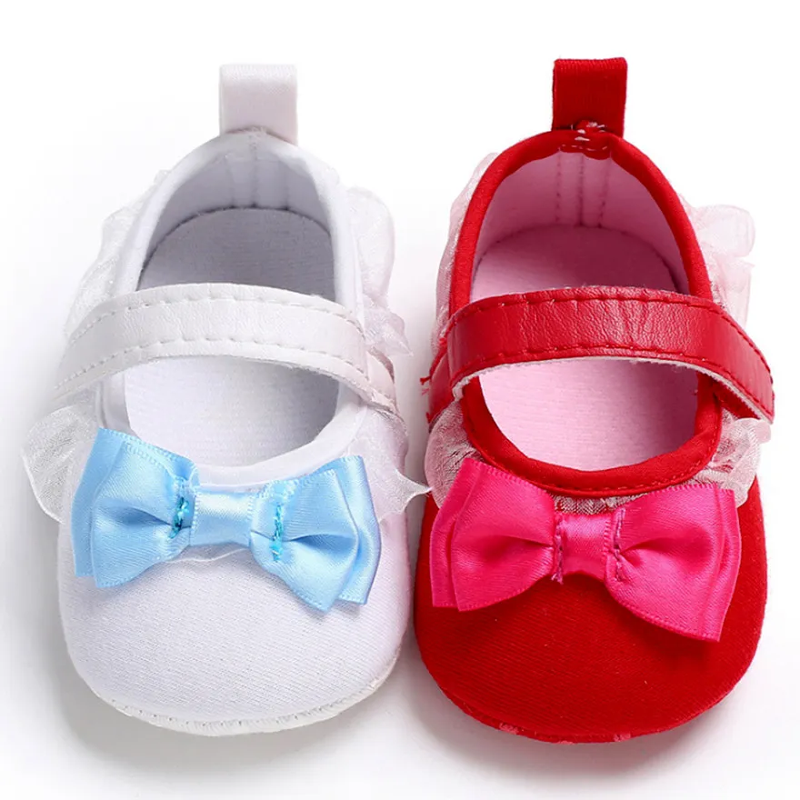 Lace Princess Baby Dance Shoes Cute Butterfly knot Red Baby Girls First