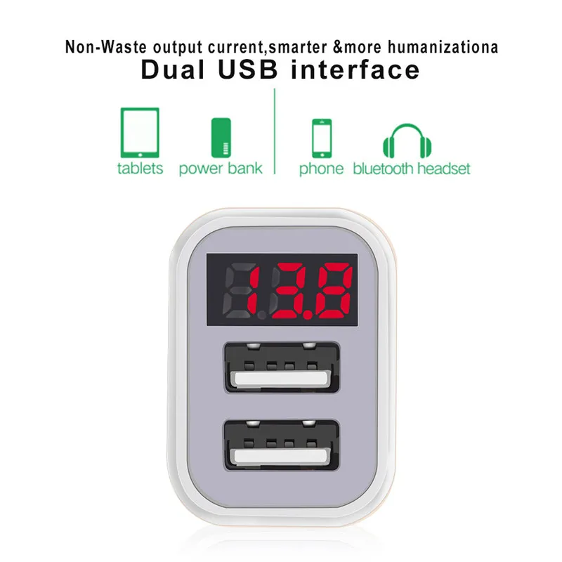 Автомобильное зарядное устройство цифровой дисплей двойной порт USB адаптер 2.1A автомобильное зарядное устройство двойной тип C USB для samsung мобильного телефона Быстрая зарядка