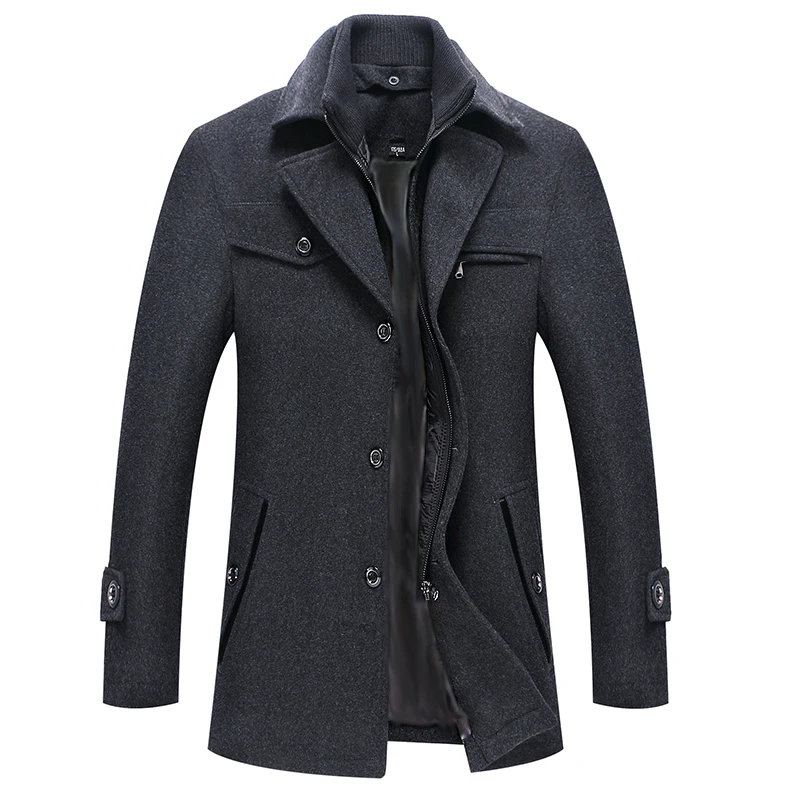 

autumn and winter men's business casual wool jacket warm jacket Slim coat Stand collar Solid color Overcoat large size 4XL