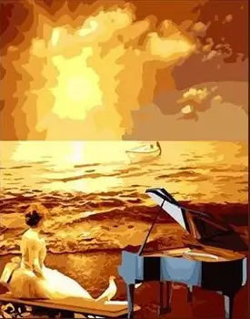 

Piano Seaside Sunset painting by numbers on canvas DIY oil digital paint by number kits for home decor