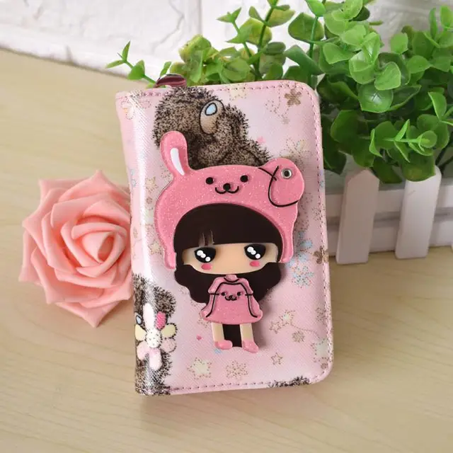 Cute Cartoon Hola Kitty Doraemon puntada Carteras con espejo mágico