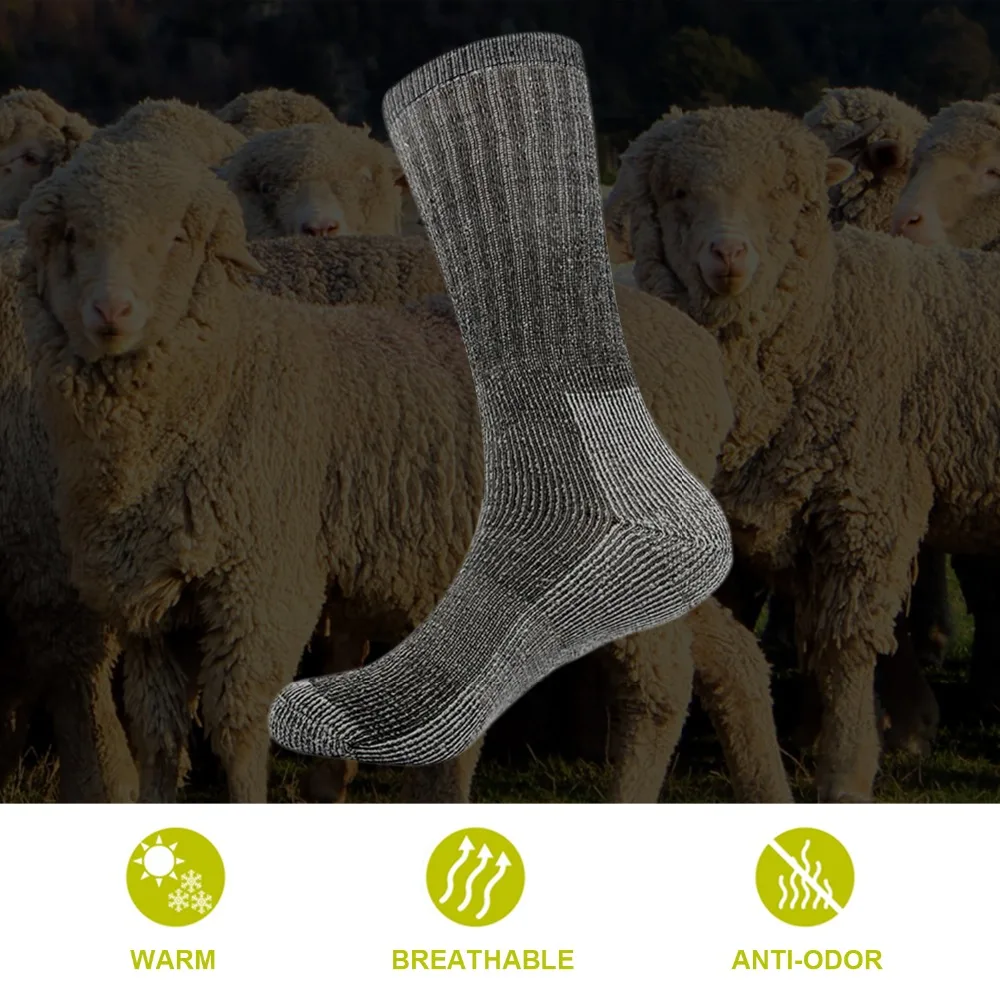Men Winter Cushioned Merino Wool Socks High Knee Outdoor Sports Hiking Camping Climbing Socks Cycling Ski 3pairs/bag Vihir mens socks thermal socks
