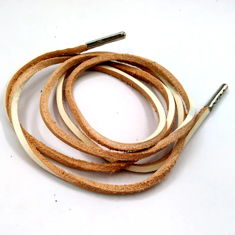 1-12 Pairs White Fashion Quality Genuine Top Layer Leather Shoelaces Retro Leather Boots Shoes Shoestring Metal Head Shoelaces