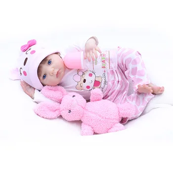 

43CM Reborn Baby Doll Handmade Realistic Silicone reborn Alive Baby Doll With Rabbit Doll Magnetic Pacifier bebes reborn gift