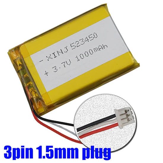 XINJ 3,7 V 1000 мА/ч, плеер литий-полимерный Батарея 523450 3pin 1,0/1,25/1,5/2,0/2,54 мм разъем для gps PDA, камера bluetooth наушники - Цвет: 3pin 1.5mm plug