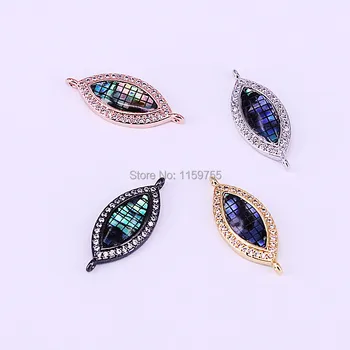 

10Pcs Micro Pave CZ Abalone Shell Connectors, Cubic Zirconia Space Connector Gems Beads