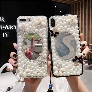 

Fashion Makeup Mirror shell for Huawei Mate 20 pro Luxury pearl Rhinestone Case for Huawei P20 P30 Lite Nova 4 3 P Smart 2019
