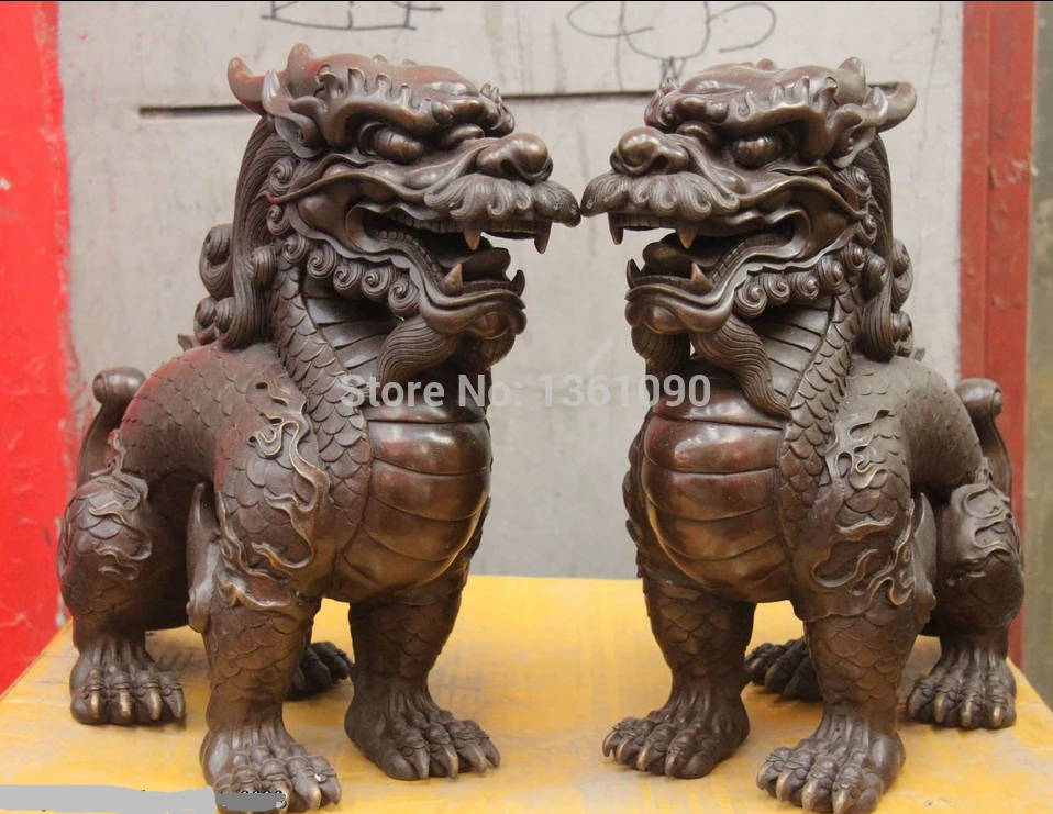 

xd 001125 Royal Palace Pure Copper Bronze Feng Shui Evil Dragon Foo Dog Lion Beast Unicorn