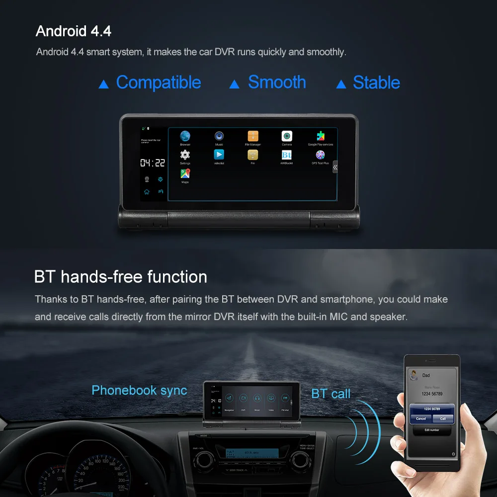 Автомобильный видеорегистратор KKmoon с Wi Fi двумя объективами 1080P система Android Smart 16