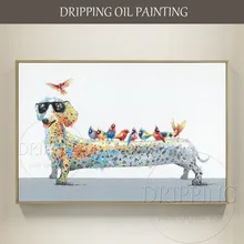 Лидер продаж художник ручная роспись высокое качество смешные Собака Такса картина маслом на холсте весёлые таксы и картина маслом c изображением птиц