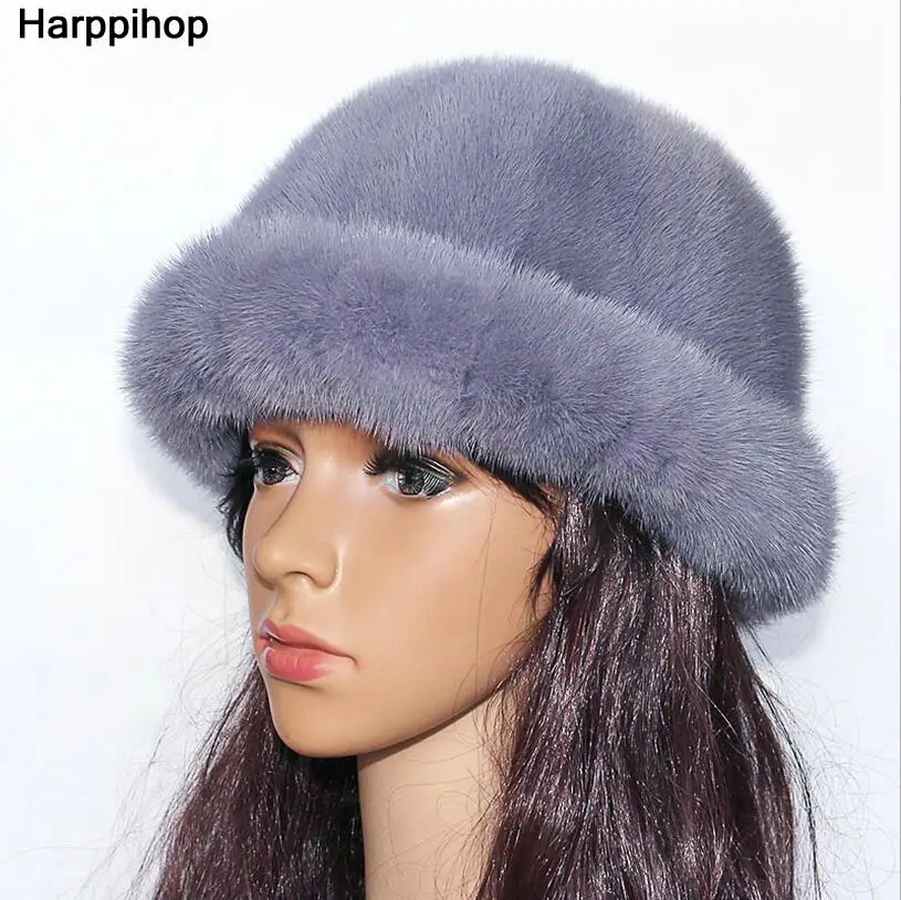 

New fur hat fashion mink hat whole mink tail stitch round cap mink fur grass Mongolian cap
