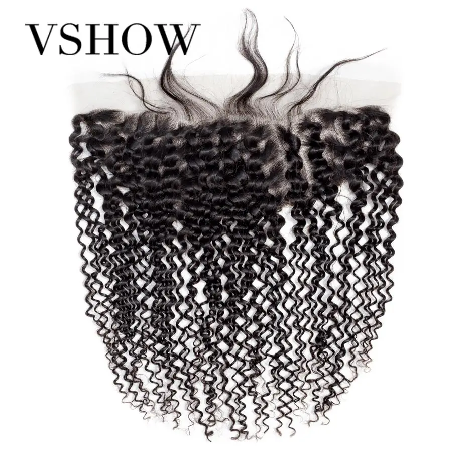 

100% Human Hair Extensions Kinky Curly Lace Frontal Closure 13*4 Lace Closure Remy 8-20 Inch Natural Color VSHOW Hair Products