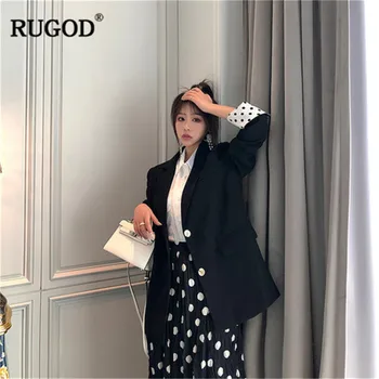 

RUGOD 2019 Solid women coat pocket long sleeves single-breasted notched collar elegant office ladies modis spring feeme coat