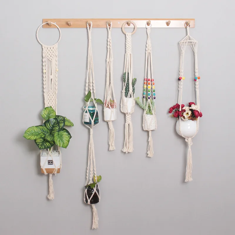 

Horticulture Green Flower Pot Net Bag Hand-woven Fine Cotton Rope Hanging Basket Plant Lanyard Hanging Planter Farmhouse Decor