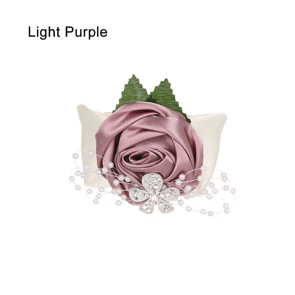 Свадебные цветок на запястье Роза шелковой лентой невесты корсаж ручной декоративный браслет невесты шторы клип букет - Цвет: Light purple