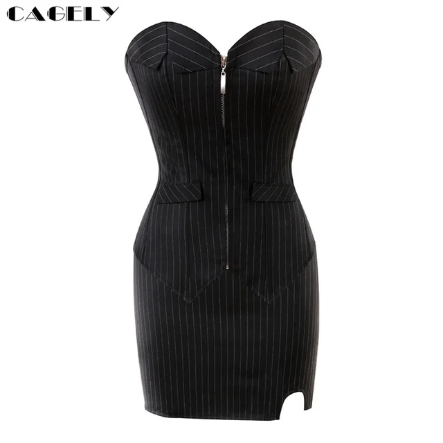 Sexy office Pinstripe Corset For Women Party Dress Overbust Corselet ...